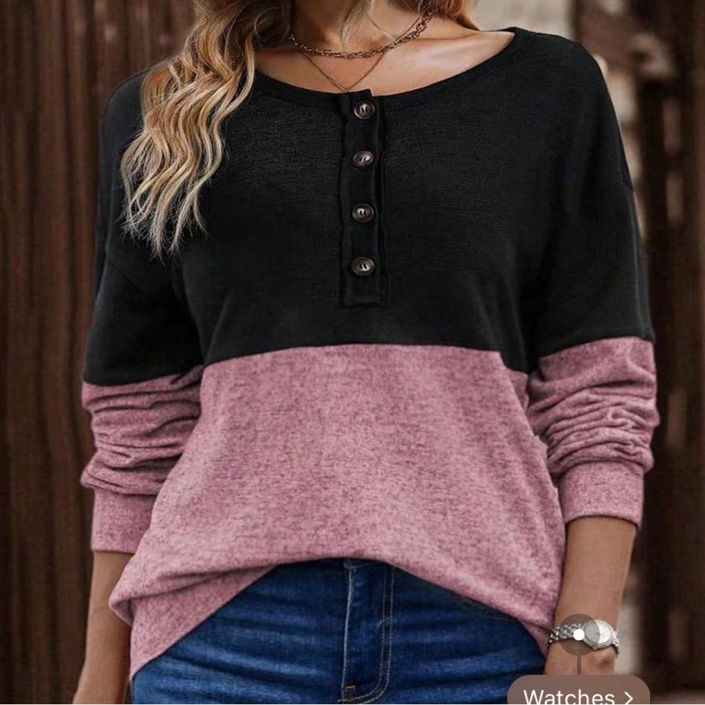 SHEIN Plus Size Two Tone Button Front Drop Shoulder Tee
